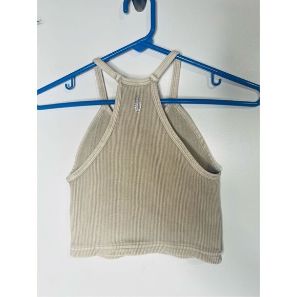 Free People FP Movement Happiness Runs Tank Top Ribbed Crop Ice Gray Taupe Tan N - Picture 7 of 7